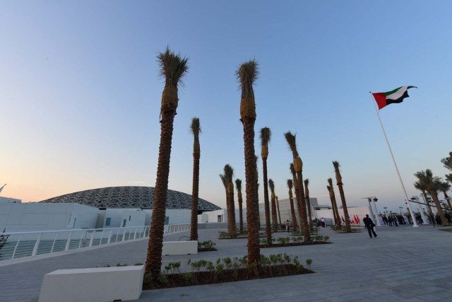 A general view shows part of the Louvre Abu Dhabi Museum designed by French architect Jean Nouvel on November 8, 2017 prior to the inauguration of the museum on Saadiyat island in the Emirati capital. More than a decade in the making, the Louvre Abu Dhabi is opening its doors bringing the famed name to the Arab world for the first time. / AFP PHOTO / Giuseppe CACACE