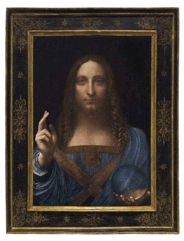 Fotografía cedida que muestra la obra "Salvator Mundi" del artista Leonardo da Vinci (1500), que subastará la casa Christie's hoy, miércoles 15 de noviembre de 2017, por un precio estimado de unos 100 millones de dólares, en Nueva York (EE.UU.). "Salvator Mundi" es la única obra del polímata florentino que queda en manos privadas. EFE/Christie's/SOLO USO EDITORIAL/NO VENTAS