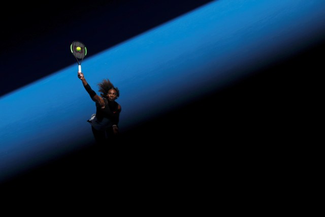 Serena Williams of the U.S. serves during her Women's singles third round match against Nicole Gibbs of the U.S. during the Australian Open at Melbourne Park in Melbourne, Australia, January 21, 2017. REUTERS/Jason Reed/File Photo  SEARCH "POY SPORT" FOR THIS STORY. SEARCH "REUTERS POY" FOR ALL BEST OF 2017 PACKAGES.    TPX IMAGES OF THE DAY