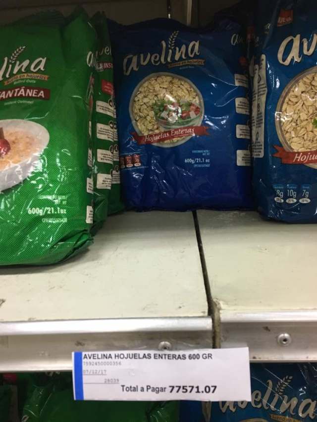 Costo de un paquete de 600 gramos de avena Avelina supera los 70 mil bolívares / Foto: La Patilla