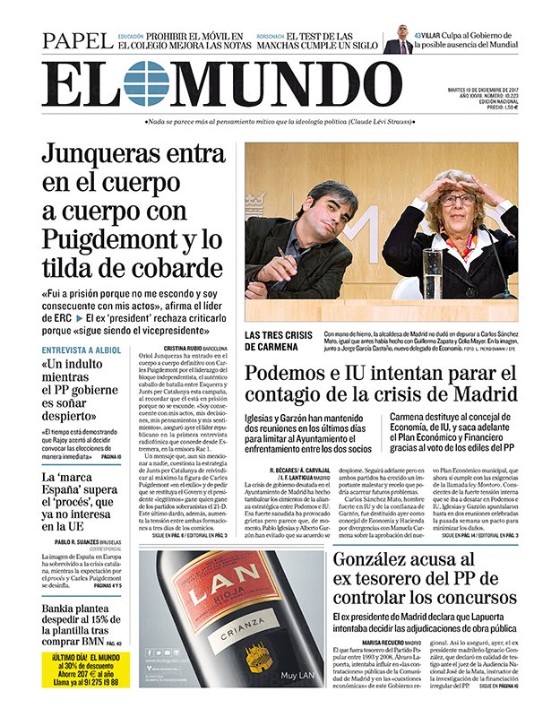 Portadas de la prensa internacional de este martes 19 de diciembre de 2017