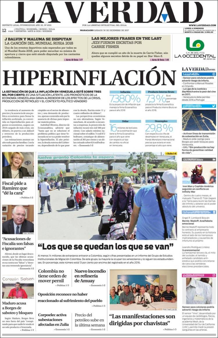 Portadas de este sábado 30 de diciembre de 2017