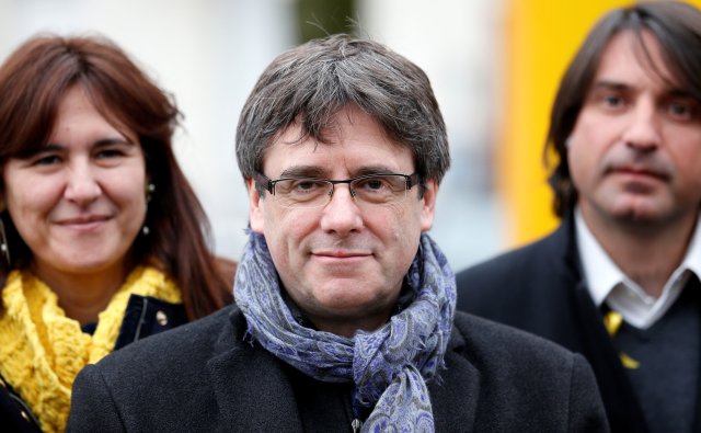 Former Catalan leader Carles Puigdemont attends a meeting with his party 'Junts per Catalunya' parliament group in Brussels, Belgium January 12, 2018. REUTERS/Francois Lenoir