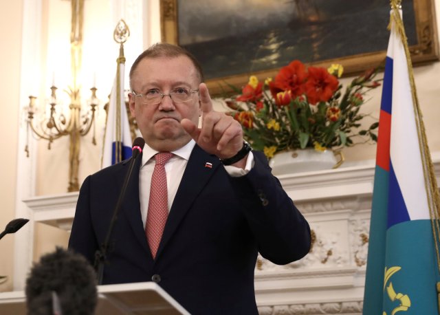 Russia's ambassador to the UK, Alexander Yakovenko, holds a news conference in the Russian Embassy in London, Britain, March 22, 2018. REUTERS/Simon Dawson