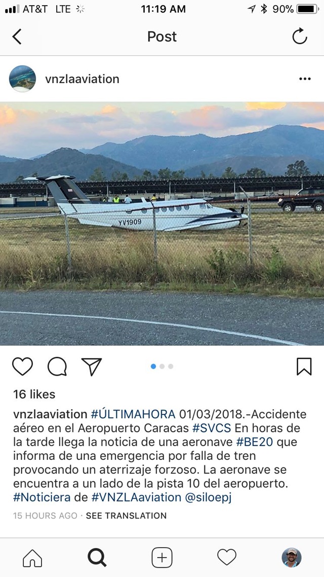 Avión accidentado en el Aeropuerto Caracas