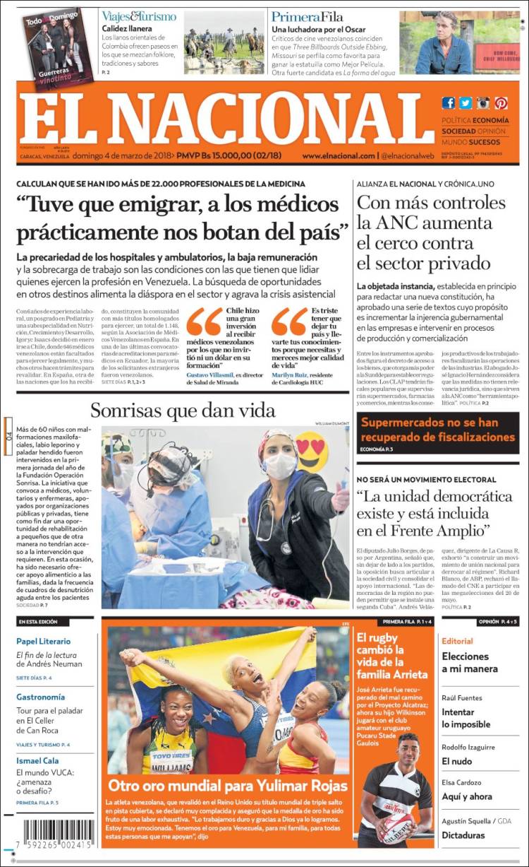 Portadas de este domingo 4 de marzo de 2018