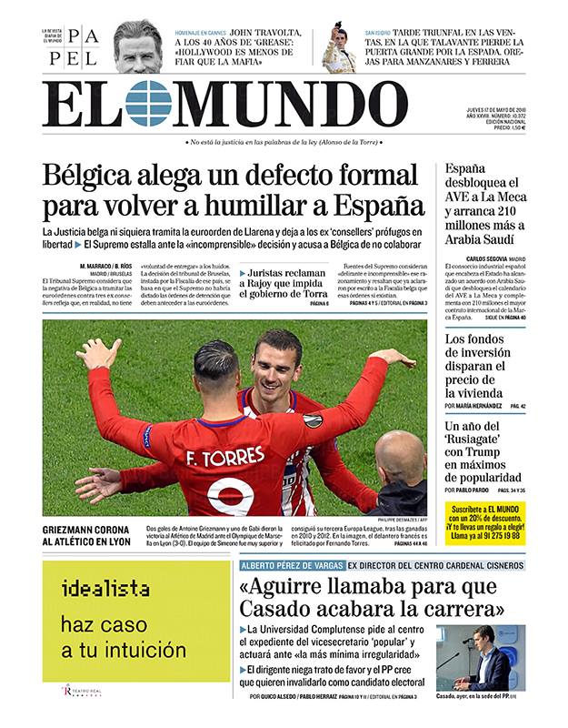 Portadas de la prensa internacional de este jueves 17 de mayo de 2018