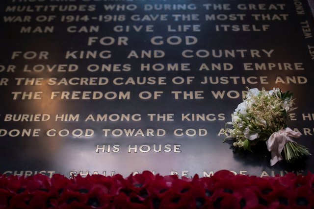Meghan Markle's wedding bouquet lies on the grave of the Unknown Warrior in the west nave of Westminster Abbey, London, Britain May 20, 2018. Victoria Jones/Pool via Reuters