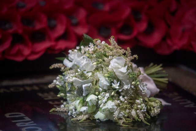 Meghan Markle's wedding bouquet lies on the grave of the Unknown Warrior in the west nave of Westminster Abbey, London, Britain May 20, 2018. Victoria Jones/Pool via Reuters