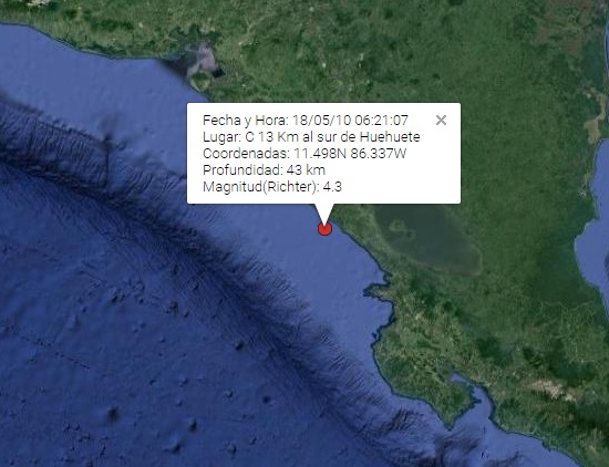 Un sismo de magnitud 4,3 sacude la costa del Pacífico de Nicaragua sin daños