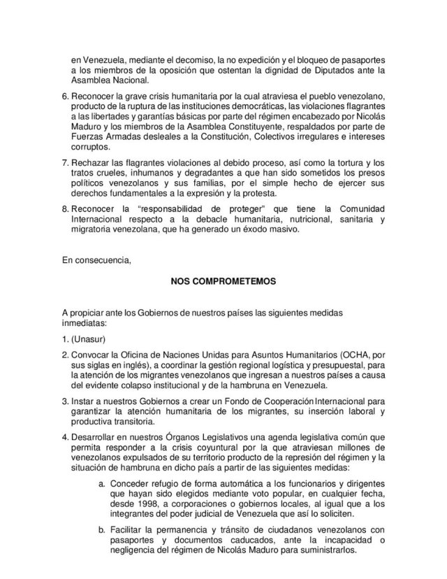 Declaración conjunta de los Congresos de América Latina y el Caribe por Venezuela / @SenadoGovCo - twitter