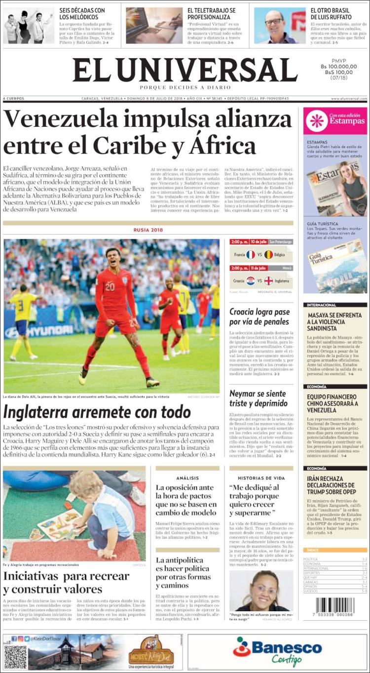 Portadas de este domingo 8 de julio de 2018