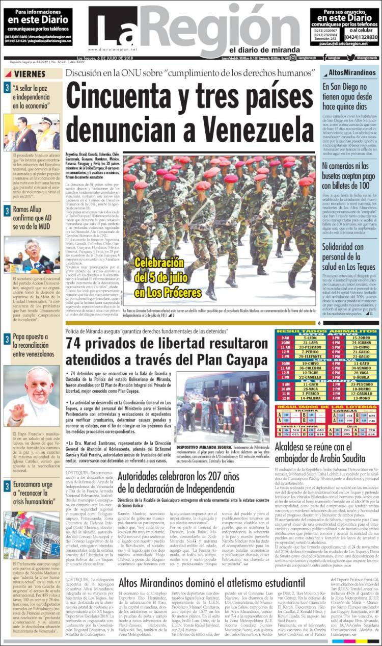 Portadas de este viernes 6 de julio de 2018