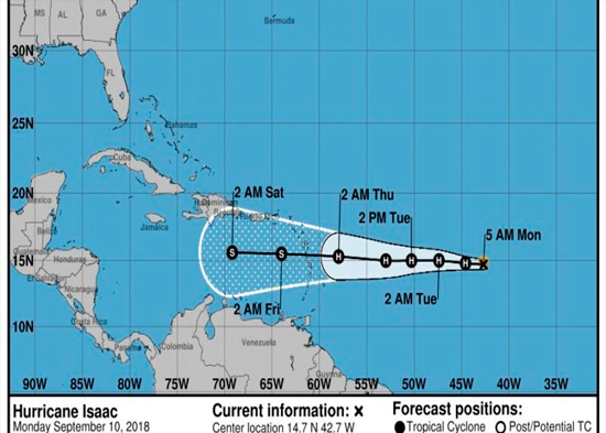 Alertas a la población de las Antillas Menores ante el paso del huracán Isaac