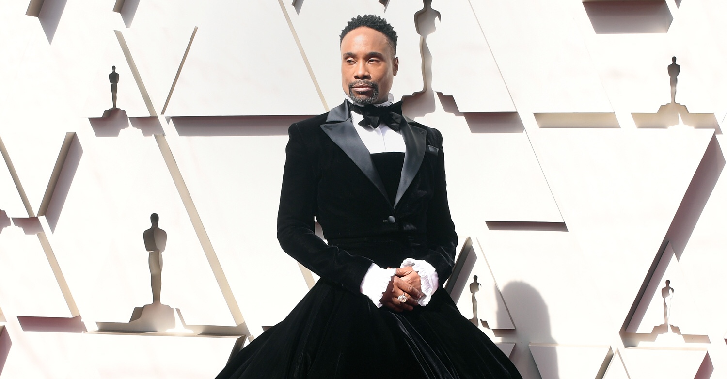 Billy Porter llegó a la alfombra roja de los #Oscars con un largo vestido negro