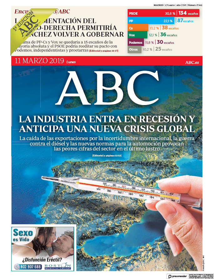 Portadas de la prensa internacional de este lunes 11 de marzo de 2019