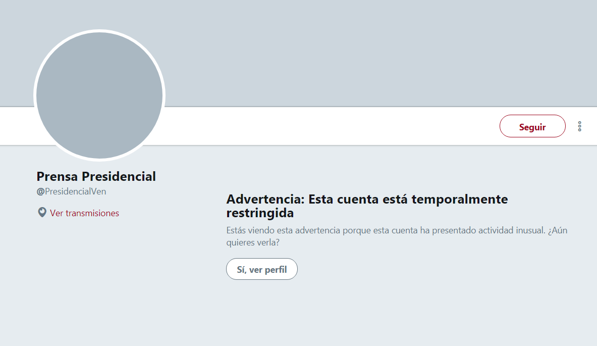 Twitter restringe nuevamente la cuenta de Prensa Presidencial