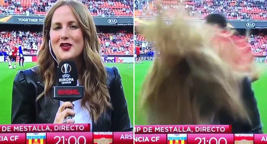 En video: Periodista fue noqueada por un balonazo en medio de un partido
