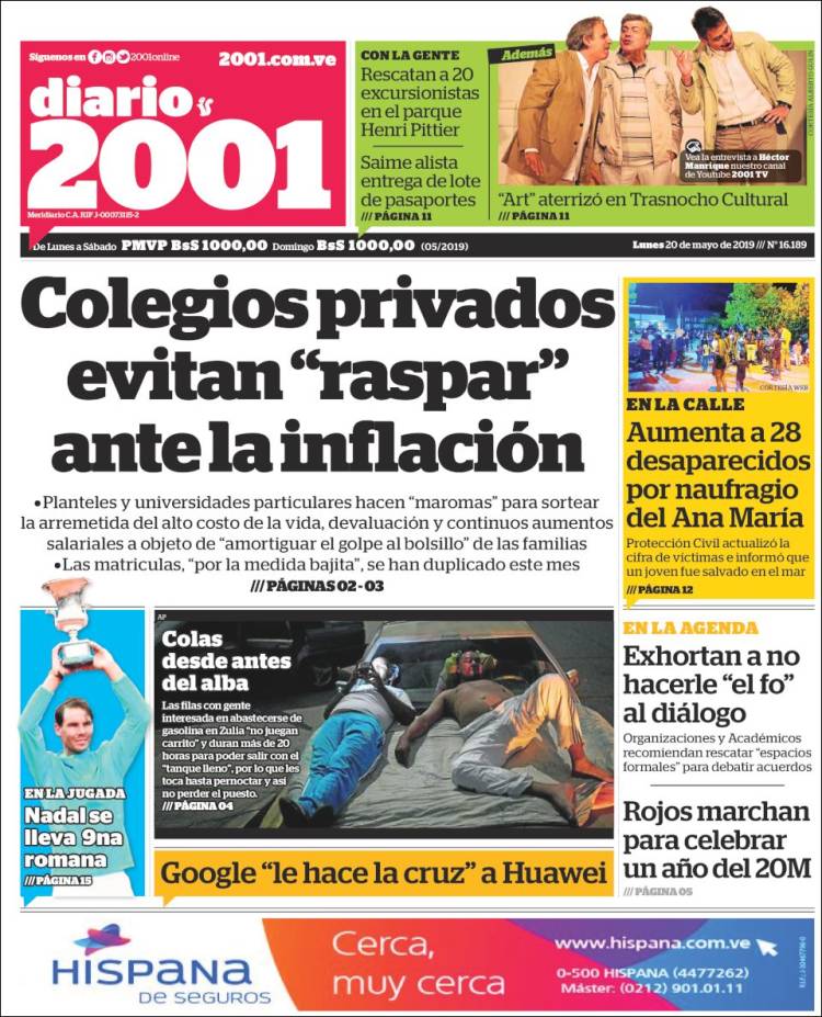 Portadas de este lunes 20 de mayo de 2019