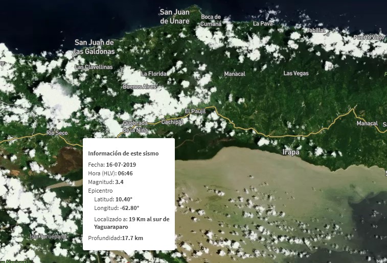 Sismo de magnitud 3,4 se registró en Yaguaraparo, estado Sucre #16Jul