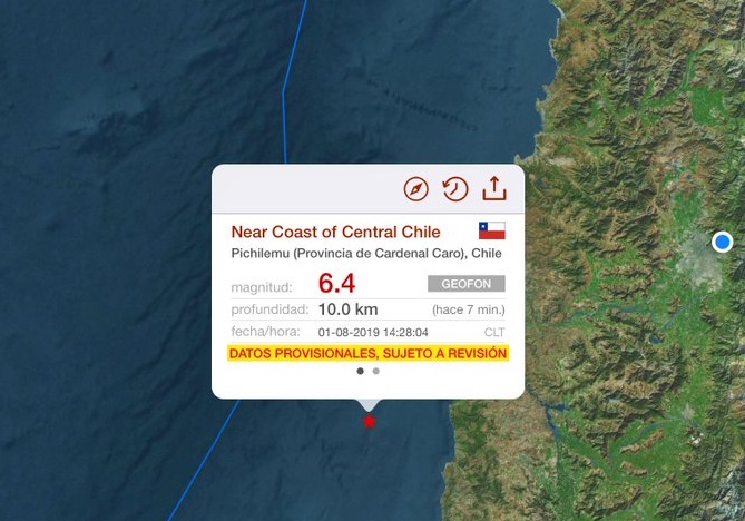 Fuerte sismo se registró en el centro de Chile