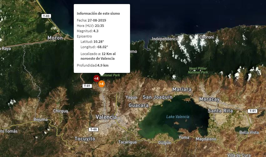 Sismo de magnitud 4.3 se registró en Valencia este #27Ago