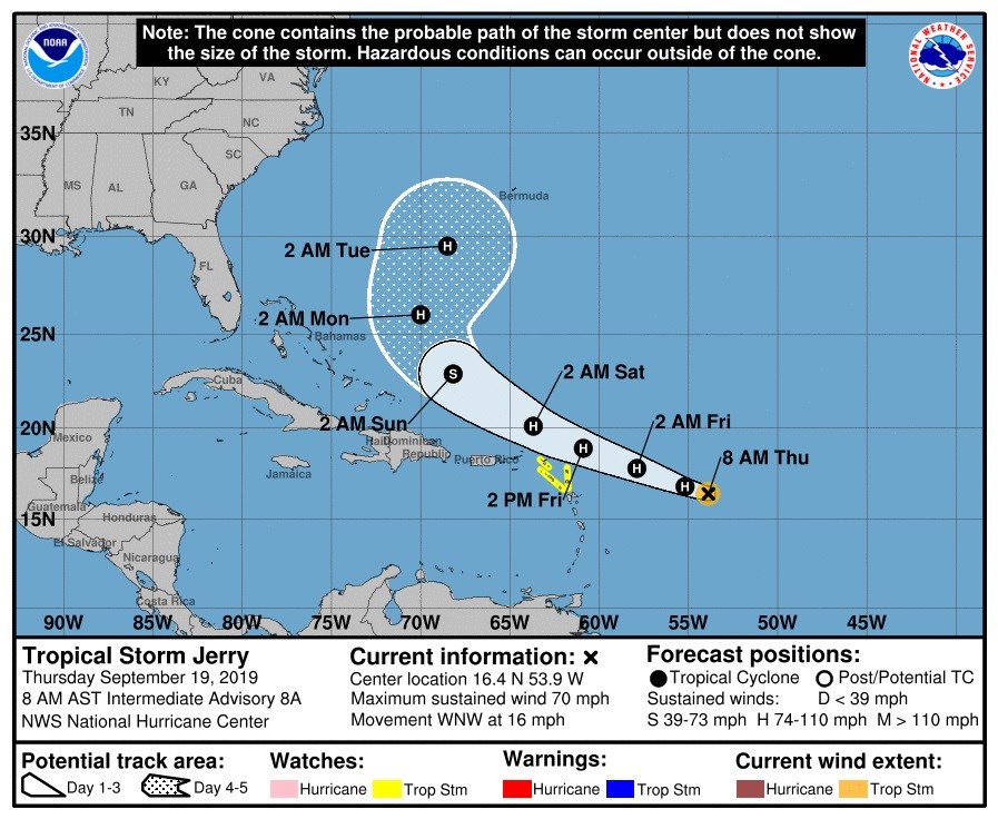 El huracán Jerry se dirige hacia las islas del Caribe