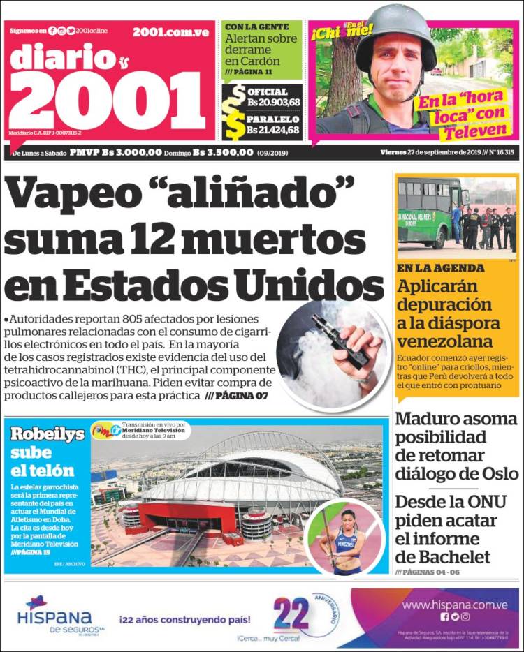 Portadas de este viernes 27 de septiembre de 2019