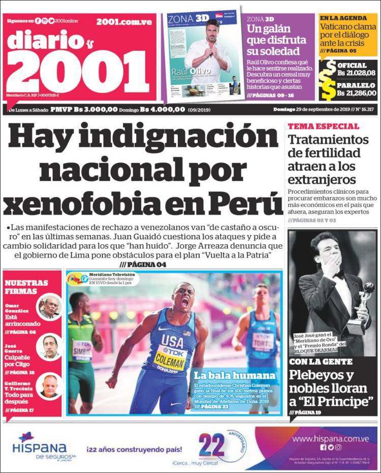 Portadas de este domingo 29 de septiembre de 2019