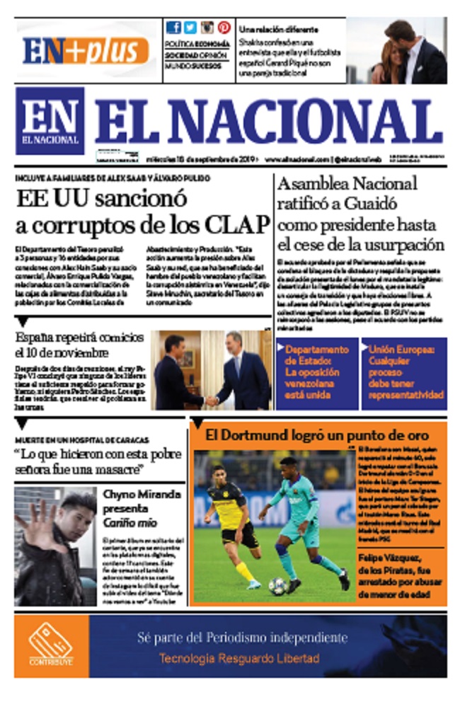 Portadas de este miércoles 18 de septiembre de 2019