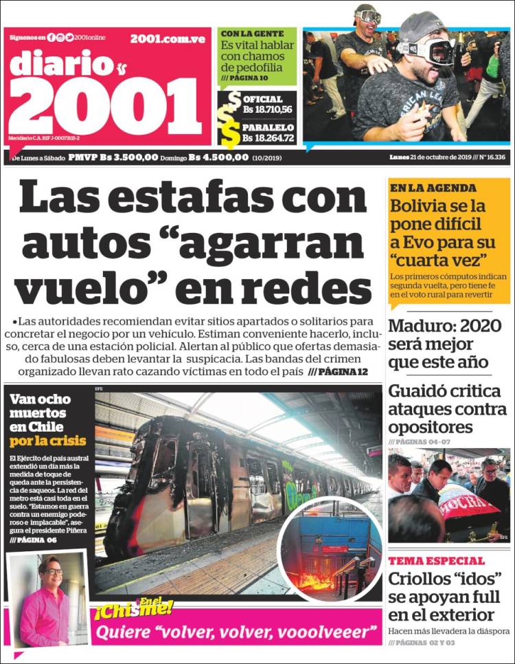 Portadas de este lunes 21 de octubre de 2019