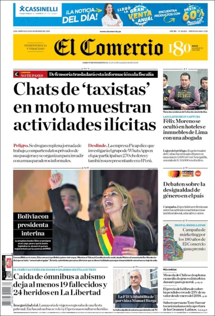 Así reaccionó la prensa internacional a la proclamación de Jeanine Áñez como presidenta Bolivia (Portadas)