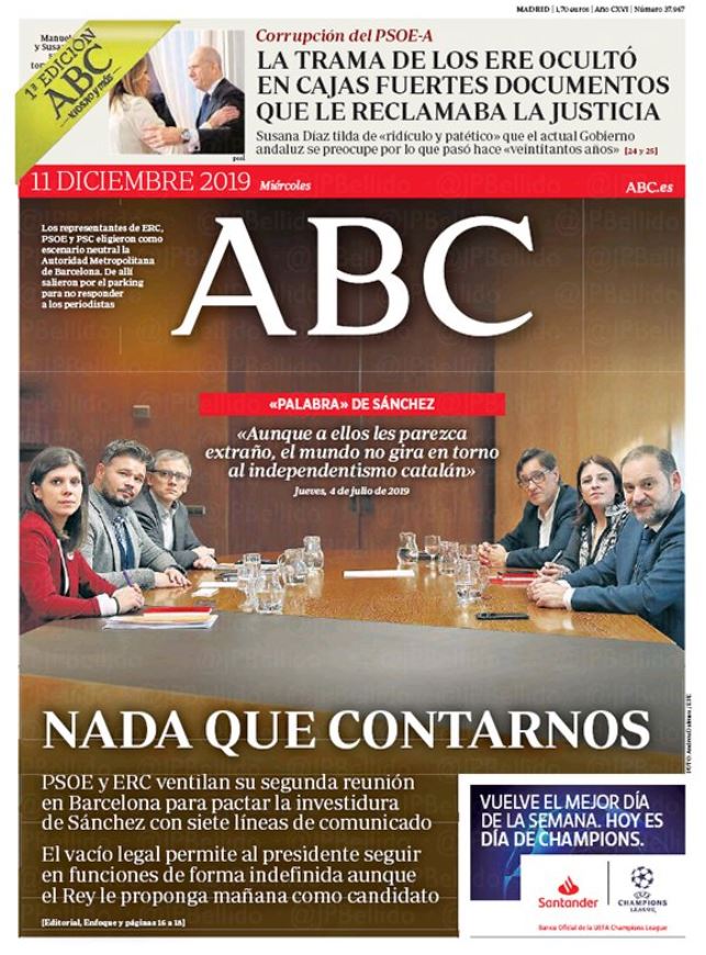 Portadas de la prensa internacional de este miércoles 11 de diciembre de 2019