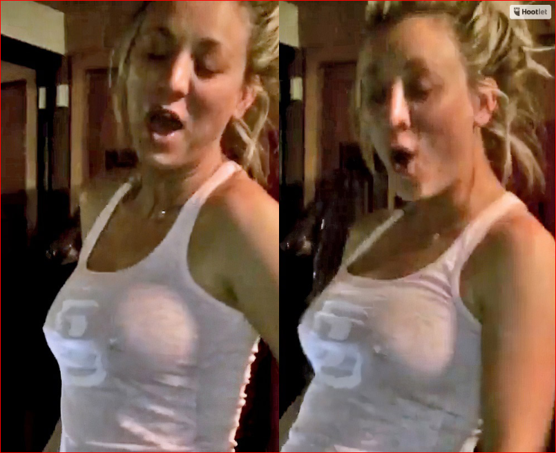 ¿Se descuidó? A Kaley Cuoco se le marcaron los “cocos” por culpa de su camiseta transparente (VIDEO)