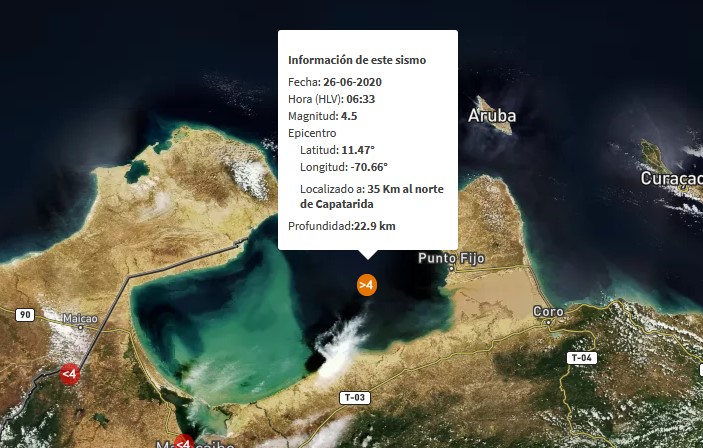 Sismo de magnitud 4.5 se sintió en Falcón este #26Jun