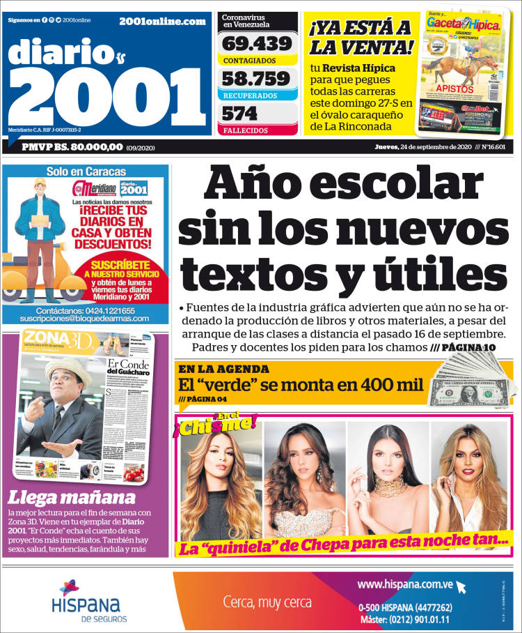 Portadas de este jueves 24 de septiembre de 2020