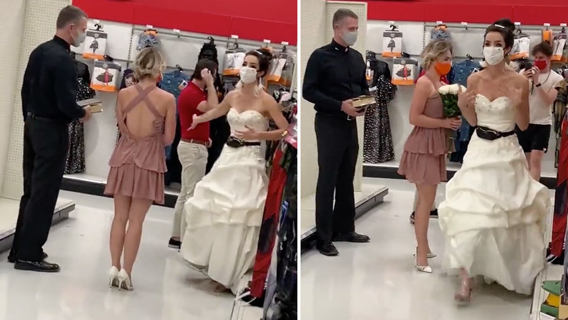 VIRAL: Llegó vestida de novia y con un cura al trabajo de su novio para lanzarle un ultimátum