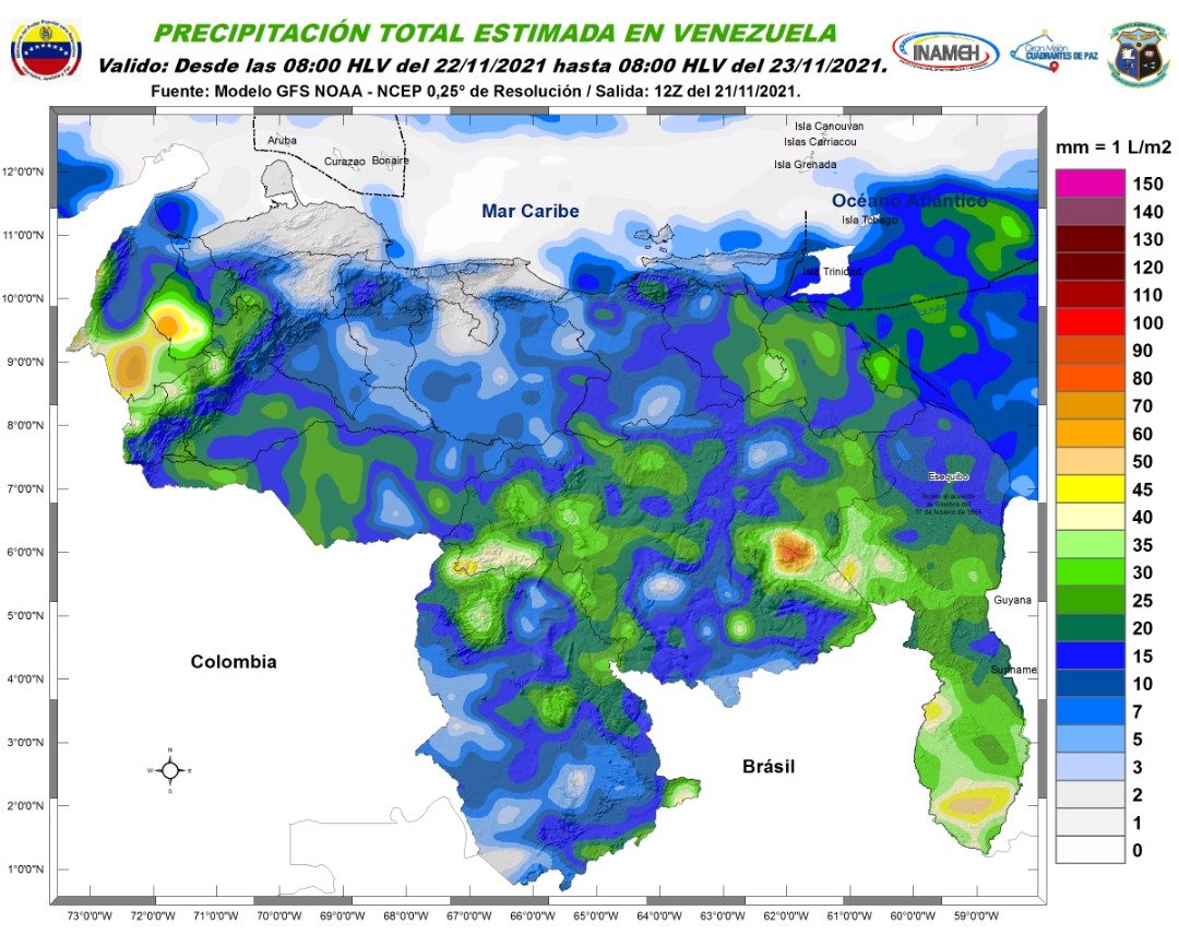 Inameh prevé lluvias en gran parte del país este #22Nov