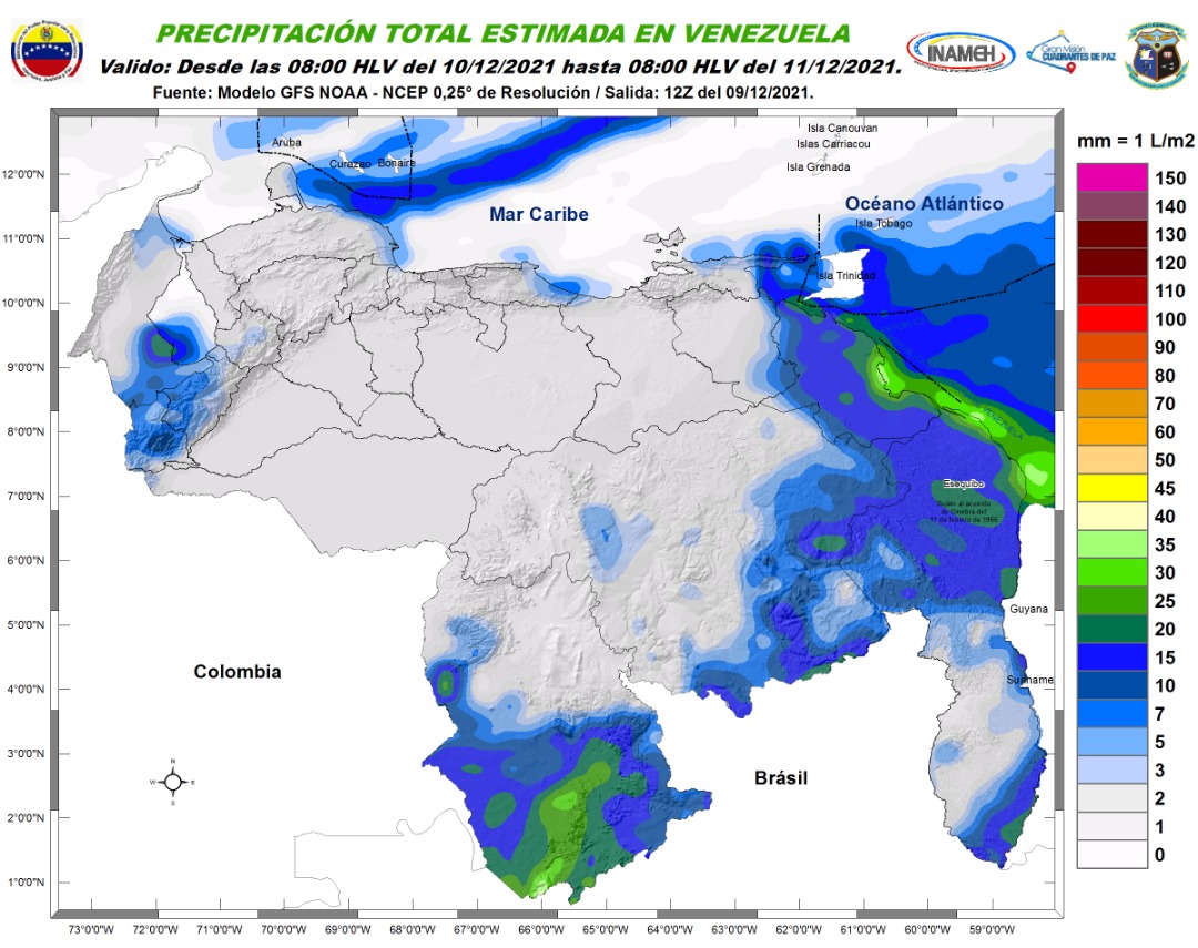 Inameh prevé lluvias dispersas y descargas eléctricas en algunos estados de Venezuela este #10Dic