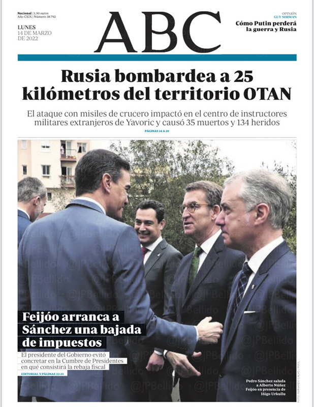 Portadas de la prensa internacional de este lunes 14 de marzo de 2022