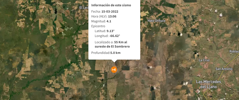 Se registró sismo de magnitud 4.1 al sureste de El Sombrero