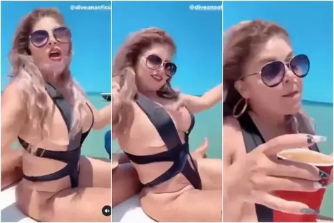 ¿Pasada de tragos? Diveana causa furor en la playa con diminuto traje de baño