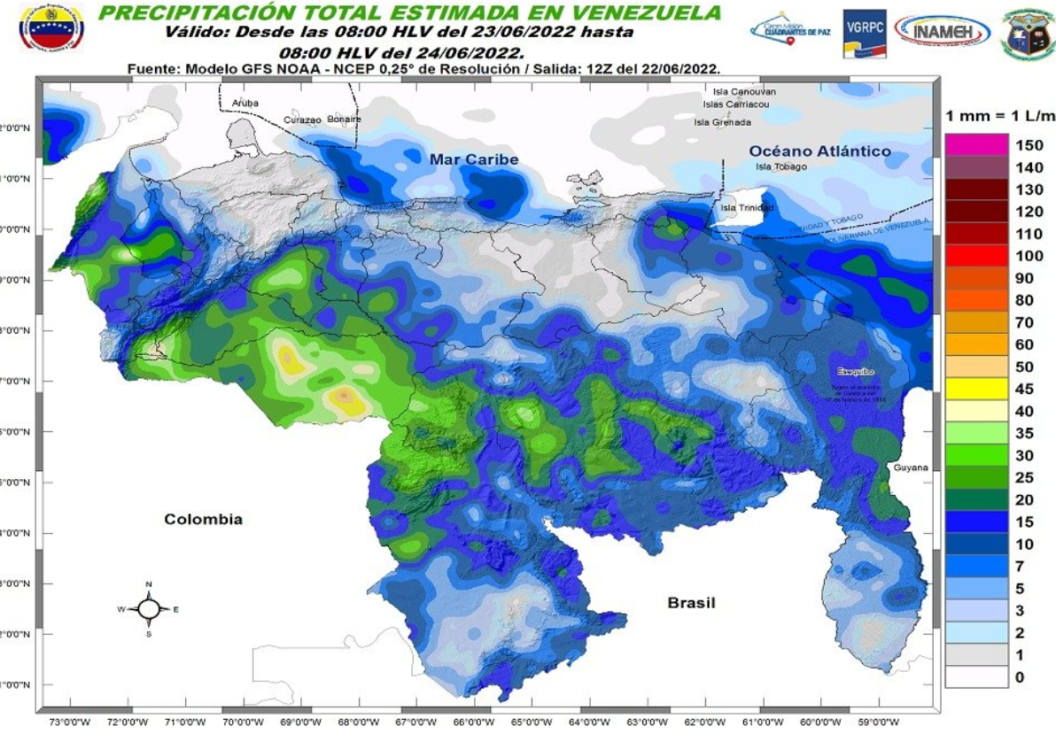 Inameh prevé lluvias de intensidad variable sobre la mayor parte del país este #23Jun