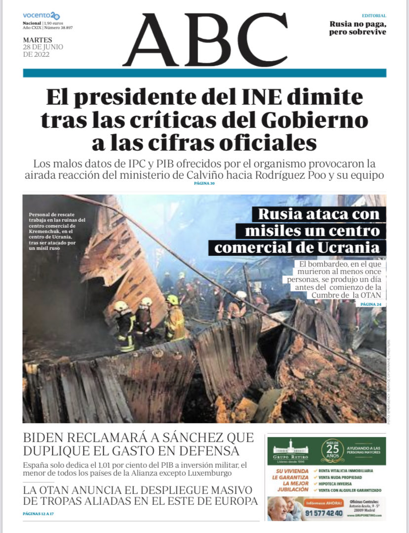 Portadas de la prensa internacional de este martes 28 de junio de 2022