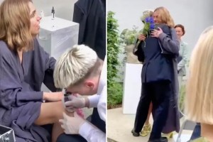 Rara celebración en San Francisco: Mujer se quitó vestido blanco de boda y dejó que su novio la tatuara