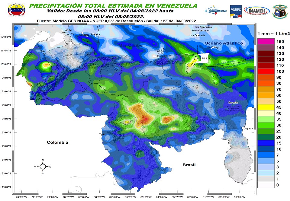 El estado del tiempo en Venezuela este #4Ago, según Inameh