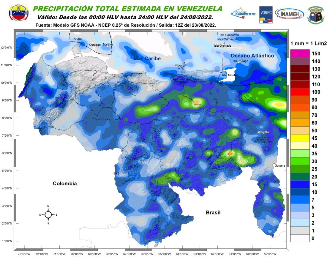 El estado del tiempo en Venezuela este #24Ago, según Inameh