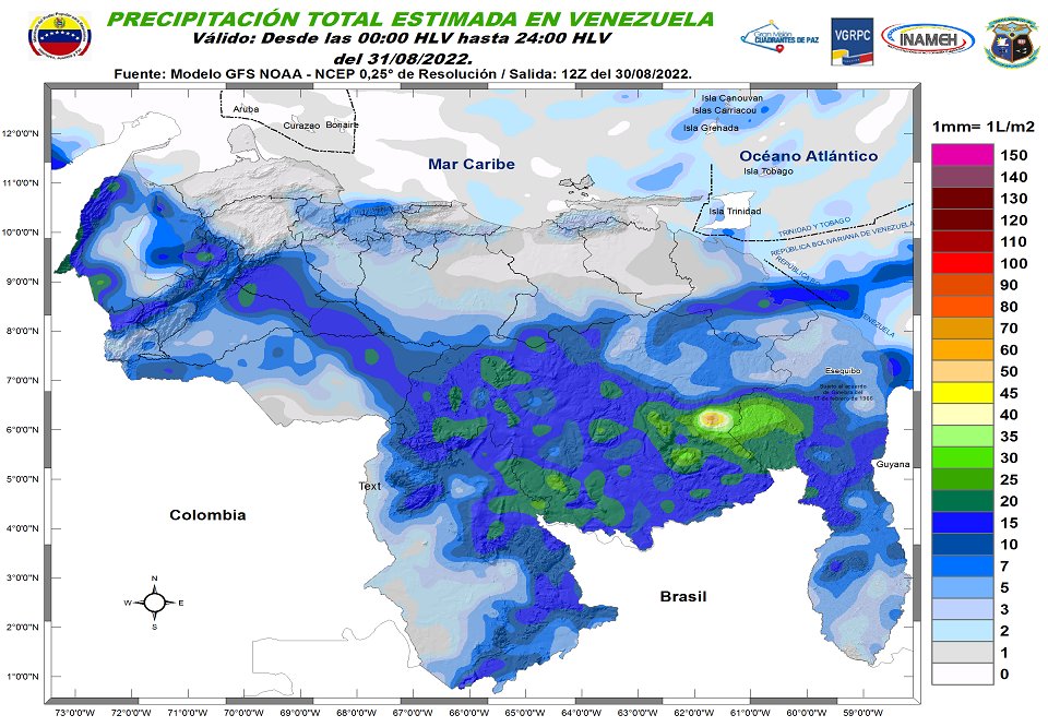 El estado del tiempo en Venezuela este #31Ago, según Inameh