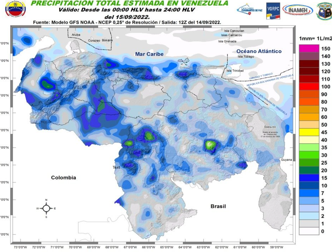 El estado del tiempo en Venezuela este #15Sep, según Inameh