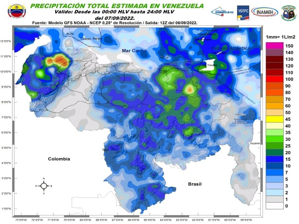 El estado del tiempo en Venezuela este #7Sep, según Inameh